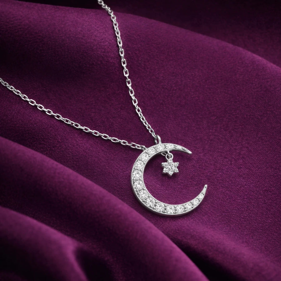 Star in Moon Charm Pendant