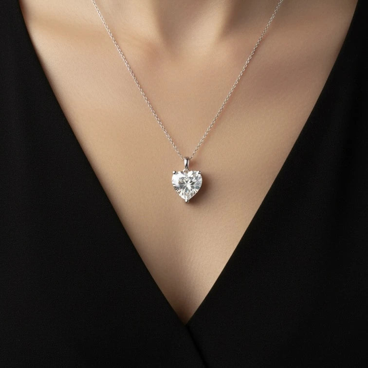 Heart-Shaped Diamond Pendant Set for Women