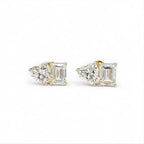 18KT Gold Duo-Cut Heart & Emerald Studs
