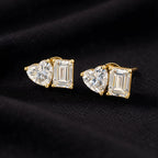 18KT Gold Duo-Cut Heart & Emerald Studs