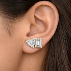 18KT Gold Duo-Cut Heart & Emerald Studs