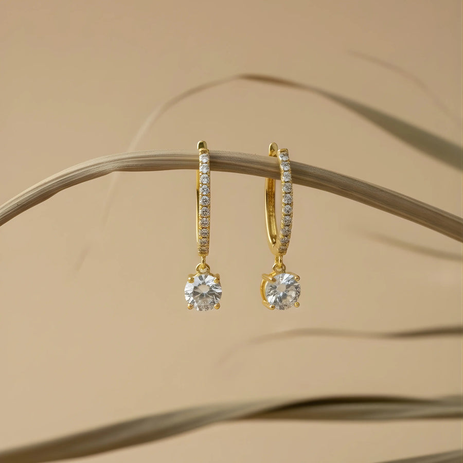 18K Gold Solitaire Drop Earrings