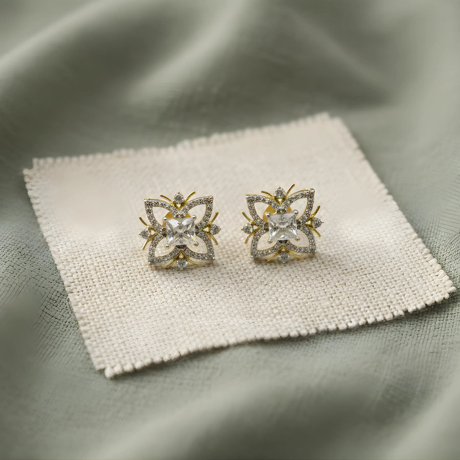 18K Gold Floral Square Studs