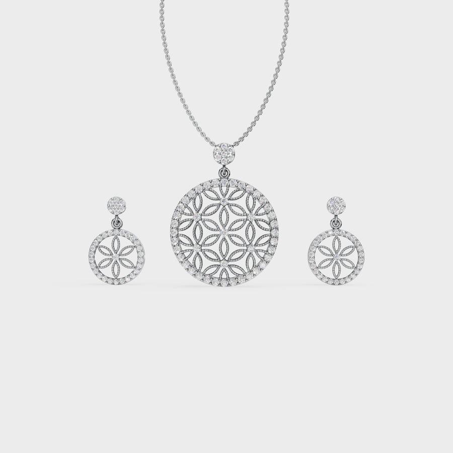 Floral Circle 925 Silver Pendant & Earring Set – 92Five