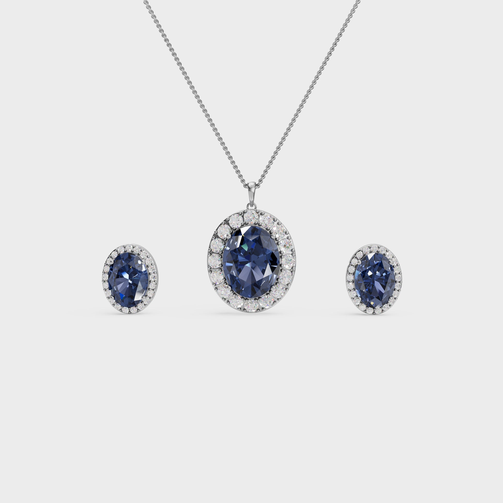 Royal Blue Oval Pendant & Earring Set in 925 Silver – 92Five - 92Five