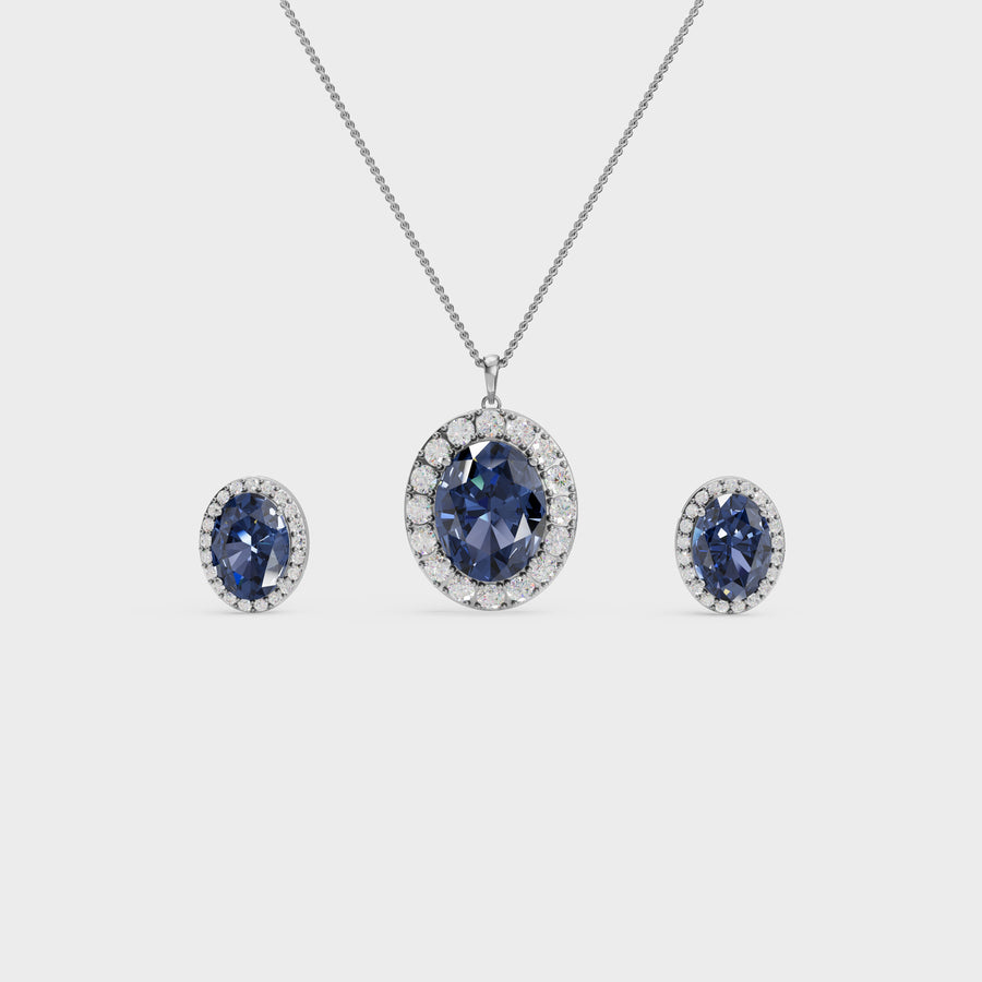 Royal Blue Oval Pendant & Earring Set in 925 Silver – 92Five