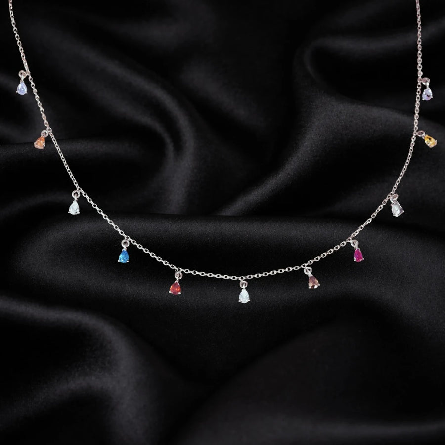 Pear shaped multi-coloured diamond necklace