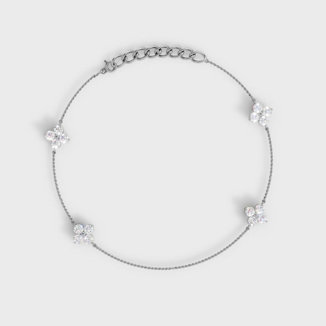 Four Flower Shaped Diamond Bracelet