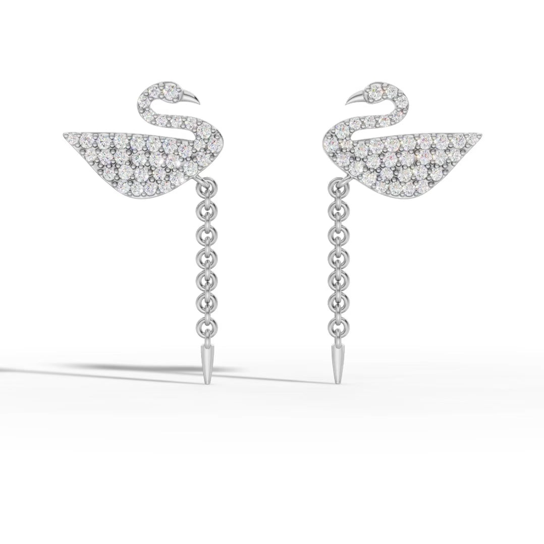 Diamond Swan Drop Earrings