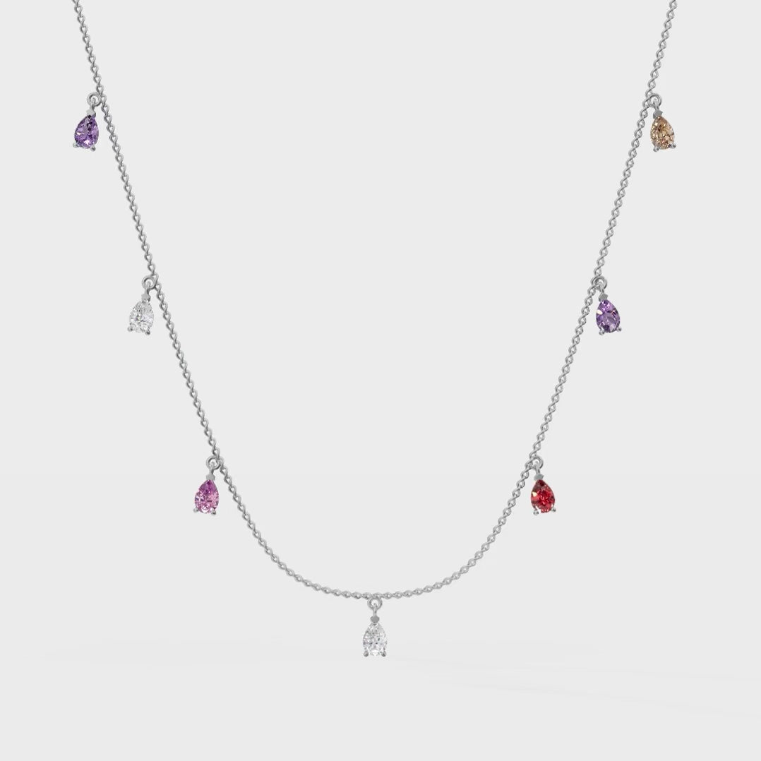 Pear shaped multi-coloured diamond necklace