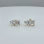 18KT Gold Duo-Cut Heart & Emerald Studs